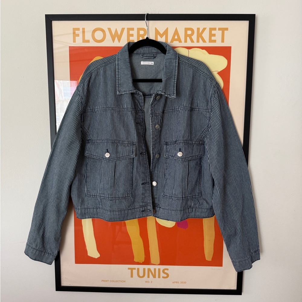 Striped Cropped Jacket - Blue